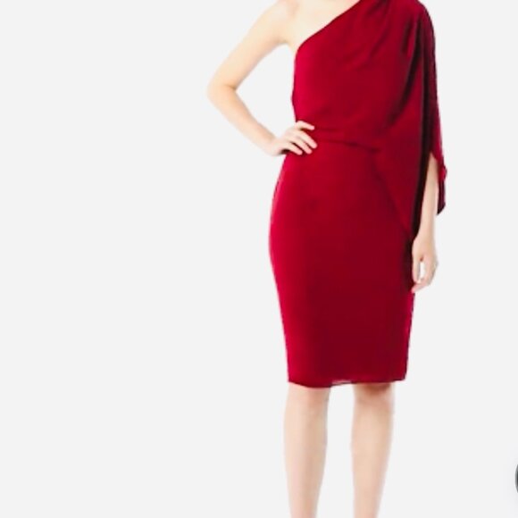 HALSTON red wrap neck asymmetric draped dress size 12 - Picture 2 of 6